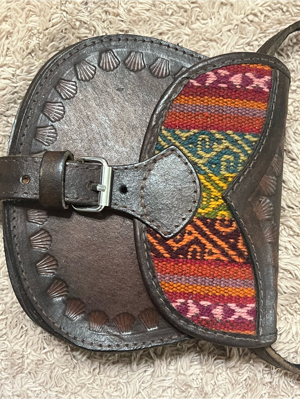 Handmade Brown Leather Key & Card Holder with Multicolor Woven Accent